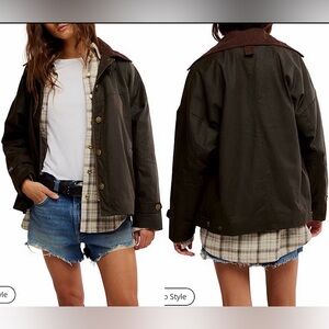 New Free People We The Free Cori Waxed Zip Front Wax Long Oversized Chore Jacket